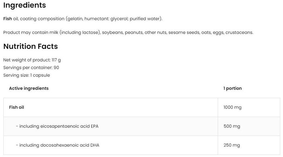OstroVit Omega 3 Extreme | 500 EPA / 250 DHA-factsheets