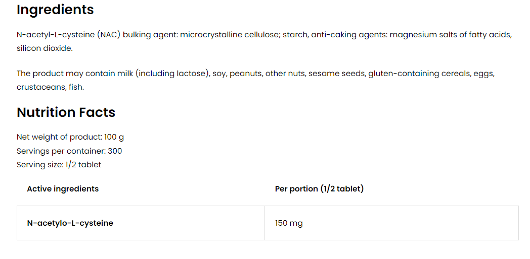 OstroVit Vege NAC - N-Acetyl Cysteine 150 mg 150 Tabs-factsheets