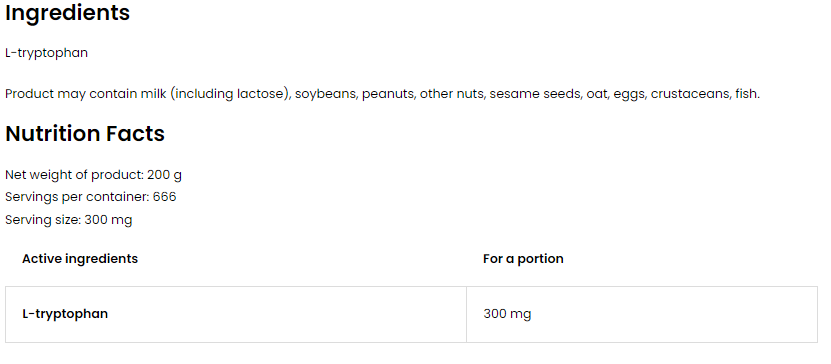 OstroVit Pure L-Tryptophan Powder-factsheets