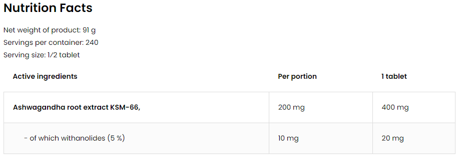 OstroVit Vege KSM-66 Ashwagandha 400 mg-factsheets