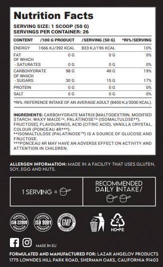 Lazar Angelov Nutrition LA King Carb | 4 Type Carb Matrix-factsheets