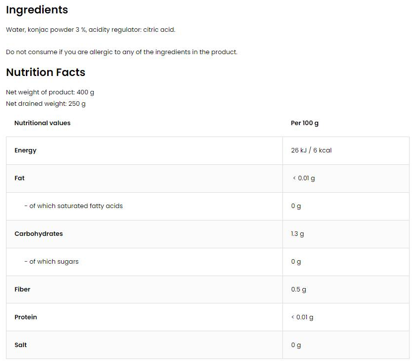 OstroVit Diet Tagliatelle | Keto-Friendly Low-Calorie Konjac Noodles-factsheets