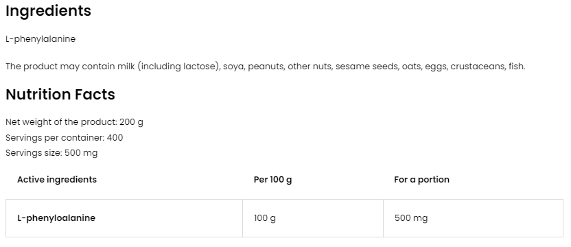 OstroVit Phenylalanine-factsheets