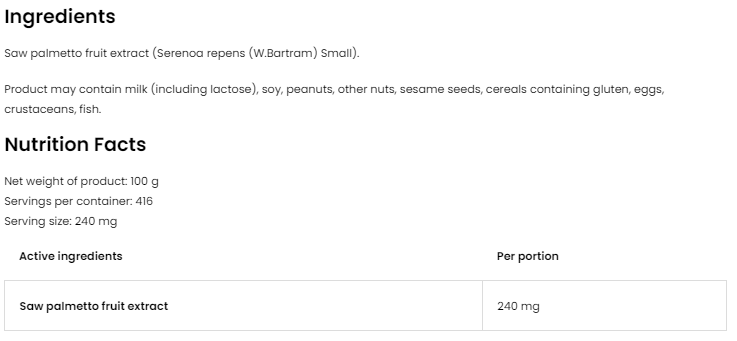 OstroVit Saw Palmetto Extract Powder-factsheets