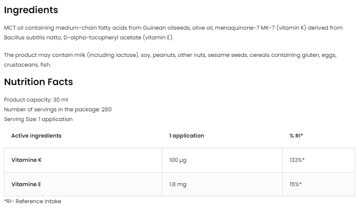 OstroVit Vitamin K2 MK-7 Spray-factsheets