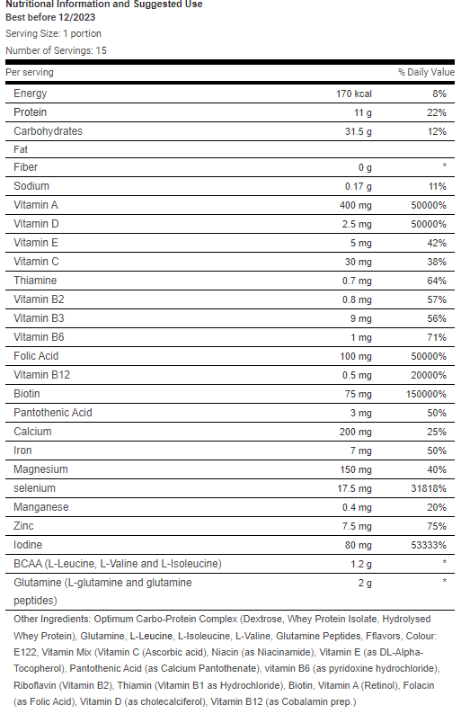 Weider Victory Total Recovery-factsheets