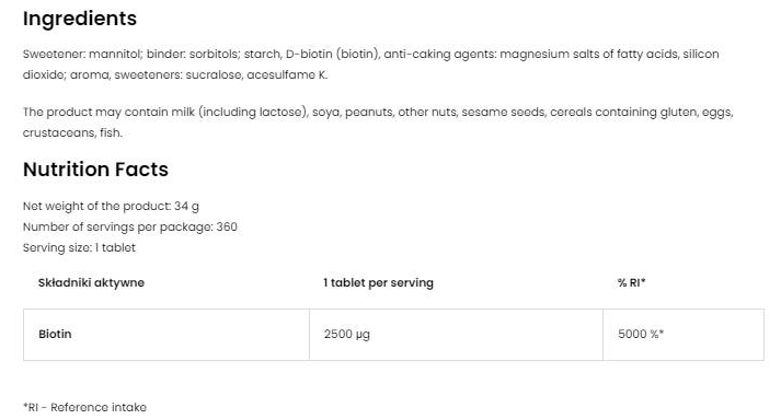 OstroVit Biotin 2500 mcg | Lozenges-factsheets