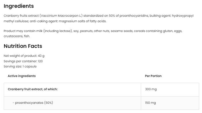 OstroVit Cranberry Extract 300 mg | Vege-factsheets