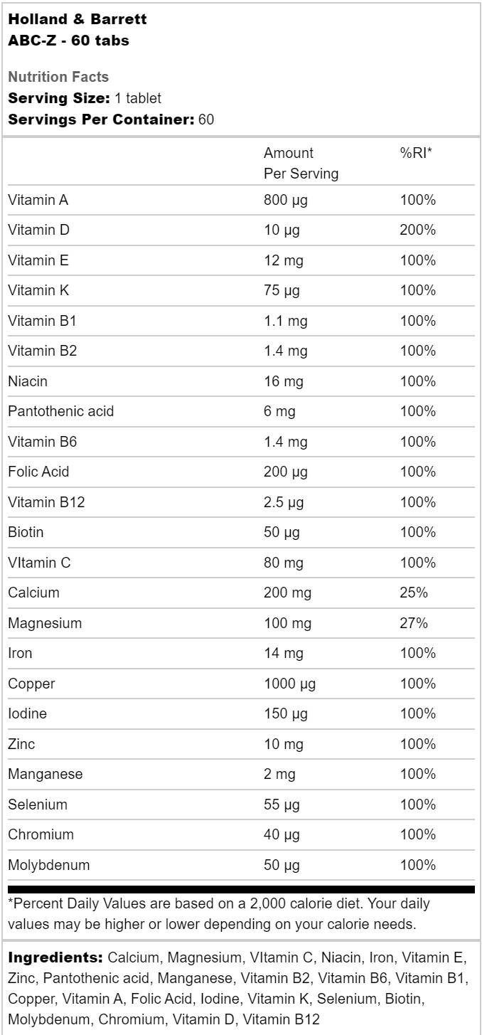 Holland And Barrett ABC-Z Multivitamins-factsheets