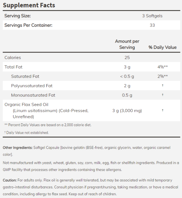 NOW Foods Flax Oil 1000 mg-factsheets