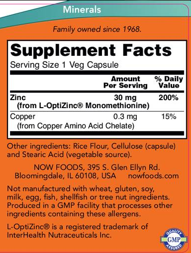 NOW L-OptiZinc® 30 mg-factsheets