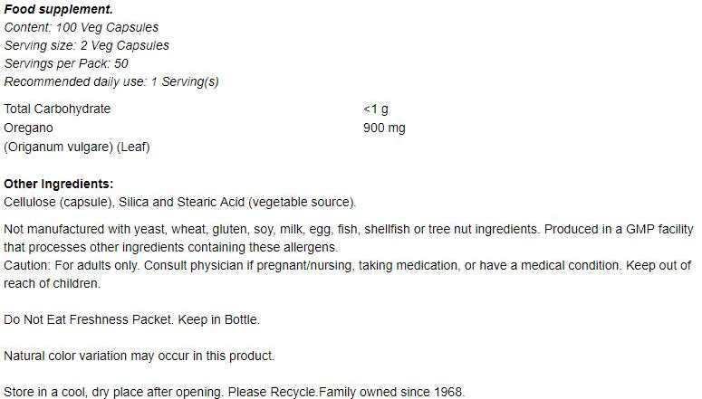 NOW Oregano 450 mg-factsheets