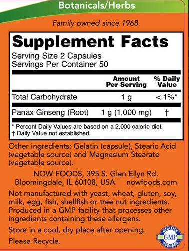 NOW Panax Ginseng 500 mg-factsheets