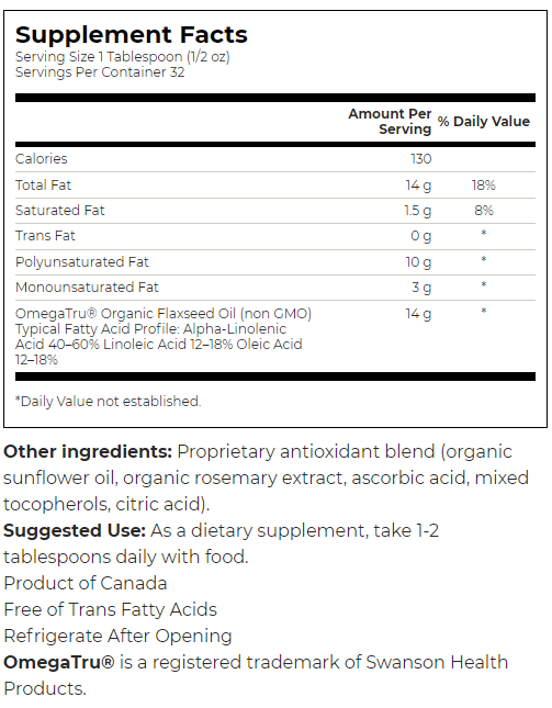 Swanson Organic Flaxseed Oil - Cold Pressed-factsheets