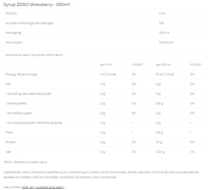 6PAK Nutrition Syrup Zero - Strawberry-factsheets
