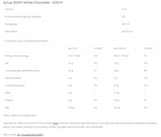 6PAK Nutrition Syrup Zero - White Chocolate-factsheets