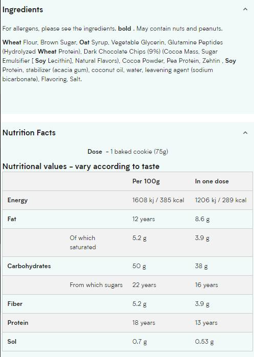 MyProtein MyVegan Baked Cookie-factsheets