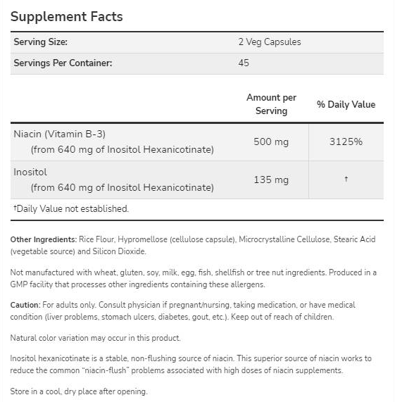 NOW Foods Niacin Vitamin B3 Flush-Free 250 mg-factsheets