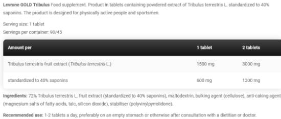 Kevin Levrone Gold Line - Gold Tribulus 1500 mg-factsheets