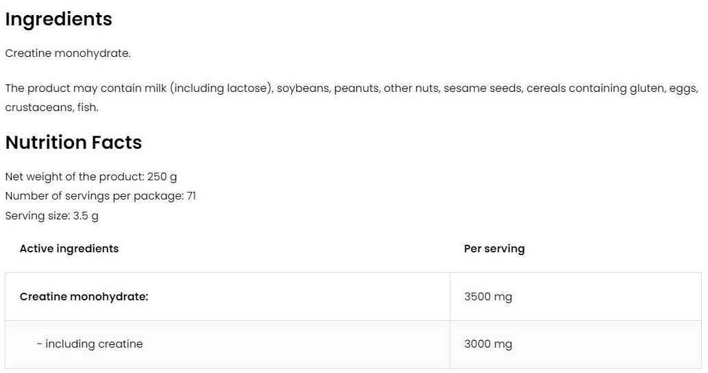 OstroVit Creatine Monohydrate Creapure-factsheets