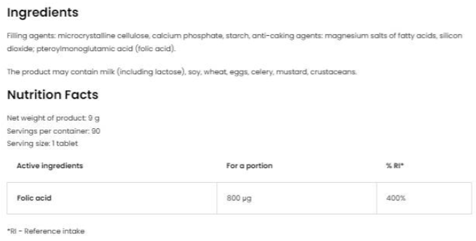 OstroVit Folic Acid 800 mcg-factsheets