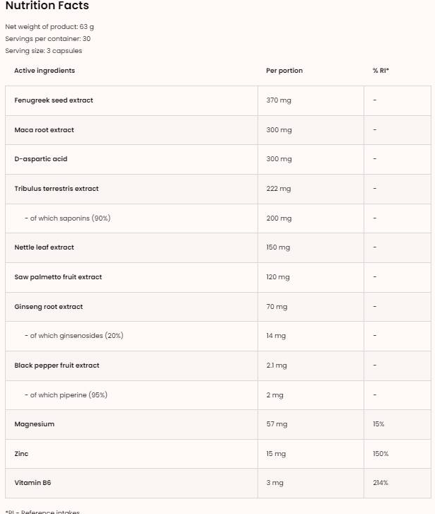 OstroVit Testo Extreme | with Maca, Fenugreek & Tribulus-factsheets