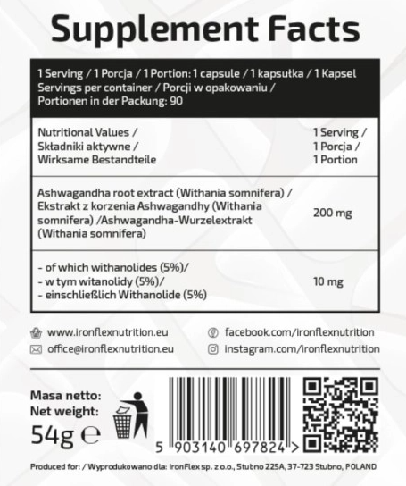 IronFlex Nutrition Ashwagandha KSM-66-factsheets