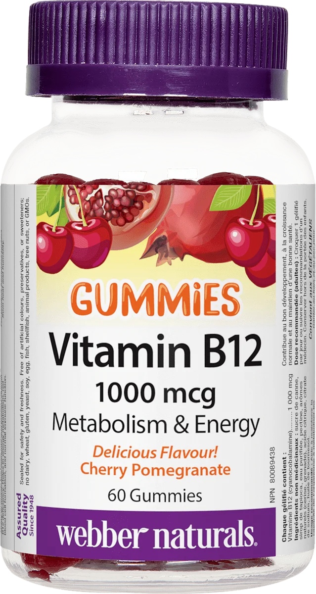 Webber Naturals Vitamin B12 Gummy 1000 µg Cyanocobalamin x 60 gelled tablets